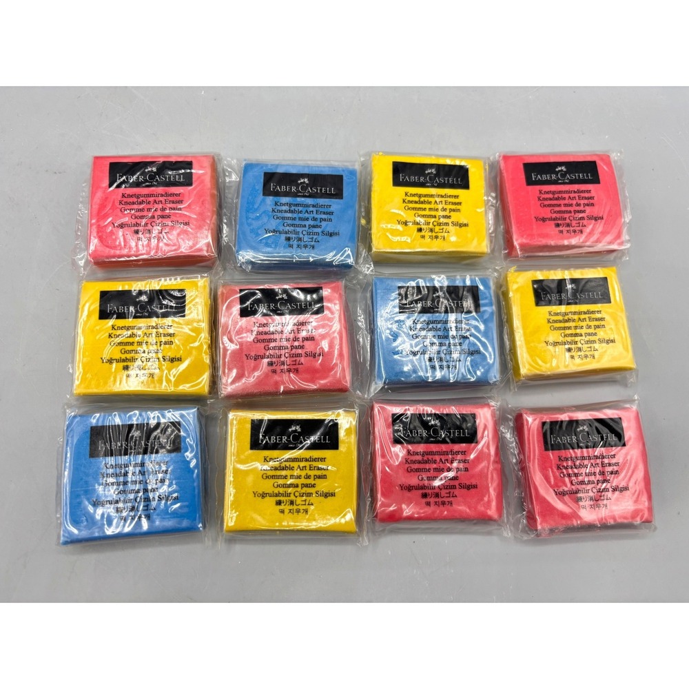 Faber-Castell Kneadable Art Eraser Set 12 Pack Red Blue Yellow Drawing Supplies